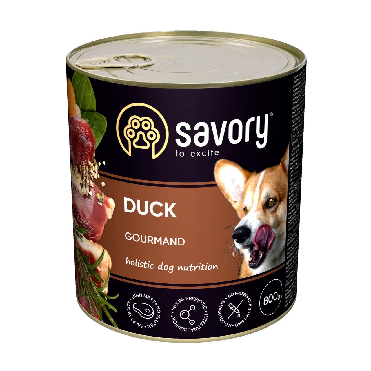 Вологий корм для дорослих собак усіх порід із качкою Savory 800 г