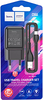 Мережевий зарядний пристрій Hoco C96A (1USB 2.1 А+Micro USB) (Чорний)