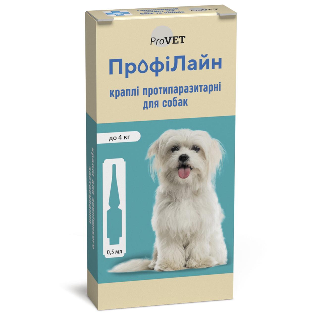 Капли на Холку "Профилайн" до 4кг 1уп.(4 Пипетки*0,5мл) для Собак ...