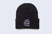 Зимняя шапка Anti Social Social Club чёрная мужская женская унисекс с подворотом