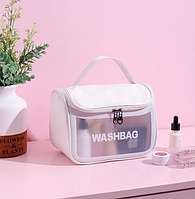 Косметичка органайзер белая из эко-кожи Washbag 22х16х12 см с ручкой на змейке средняя