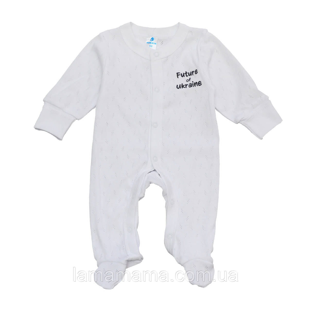 Чоловічок для новонароджених з ажурного трикотажу Future of Ukraine білий Minikin, фото 1