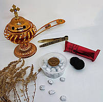 Кадильниця під золото + ладан з Афона + вугілля кадильне + щипці
