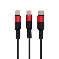 Кабель USB Hoco X26 Xpress Charging USB Lightning/Micro USB/Type C 1.1м Черно-Красный