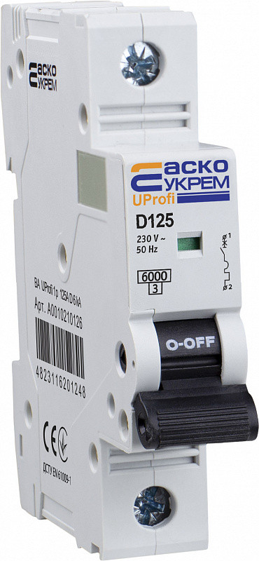 Автоматичний вимикач 1р 125А тип D 6кА UProfi, АСКО-УКРЕМ для захисту ланцюгів
