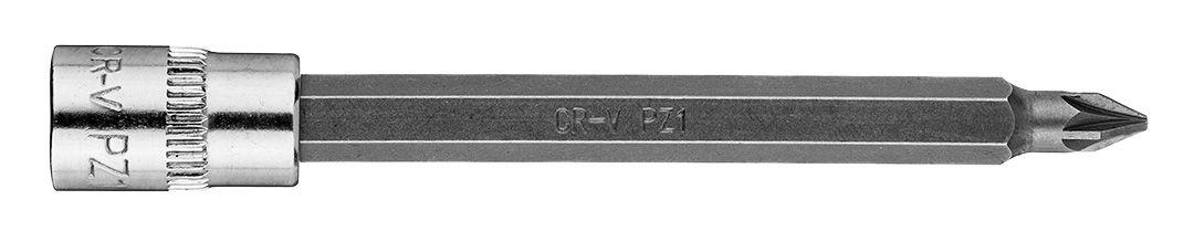 Викруткова біта PZ1 на торцевій головці 1/4", довга, 87 мм, фото 1