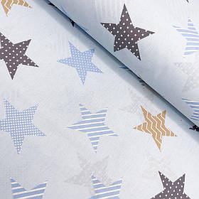Турецька бавовняна тканина ранфорс "Зірки з геометричними візерунками на блакитному" 240 см