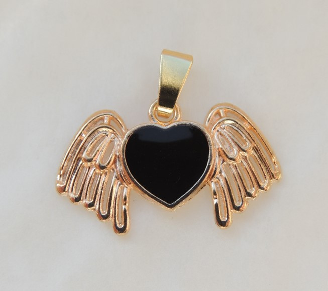 Кулон підвіска Liresmina Jewelry Серце чорне з крилами 1.4 см золотистий