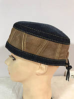 Чоловіча талібанка тюбетейка з джинси та натуральної шкіри 55-57