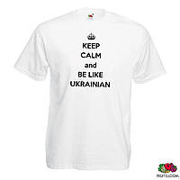 Футболка з принтом "Keep calm and be like Ukrainian" Прямой, S, Белый