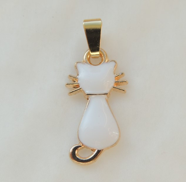 Кулон підвіска Liresmina Jewelry Кіт білий 2 см золотистий