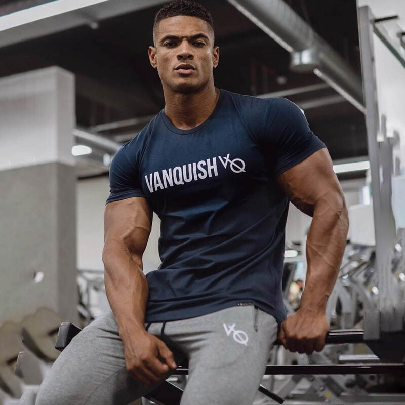 Футболка чоловіча VQH темно-синя з заокругленим низом, фото 1