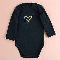 Детские боди патриотические с сине-желтым сердечком для новорождённых малышей, Ладан 26, Черный