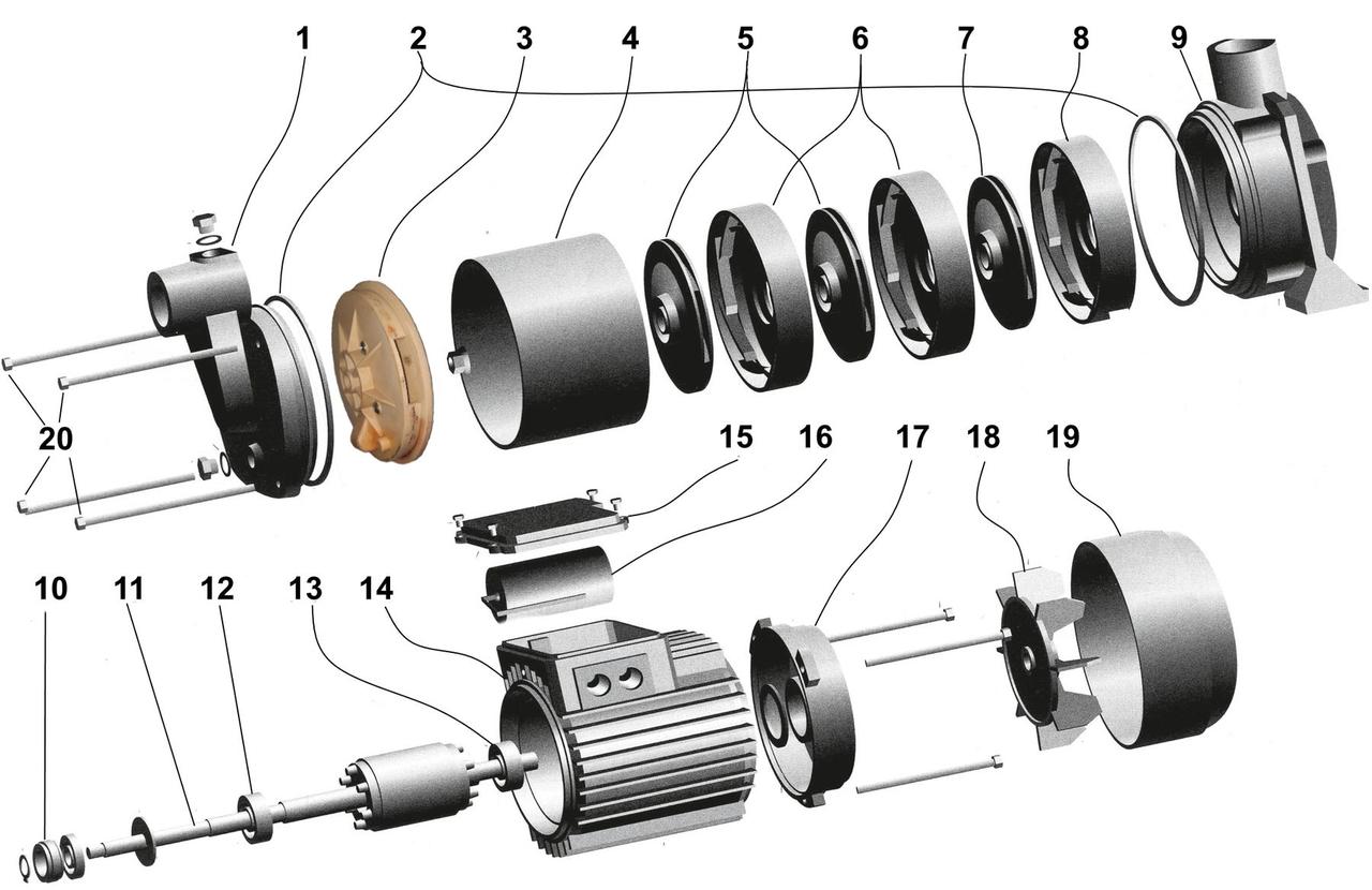 Насос центробежный многоступенчатый Optima MH-N 1300INOX 1,3кВт нерж, колеса - фото 6 - id-p1790151463