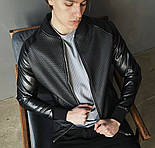 Бомбер чоловічий шкіряний класика ромб | Куртка чоловіча шкіряна. Фото в живу. Чоловіча куртка осінь-весна, фото 2
