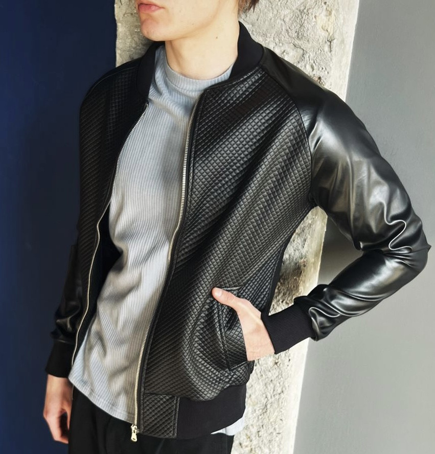 Бомбер чоловічий шкіряний класика ромб | Куртка чоловіча шкіряна. Фото в живу. Чоловіча куртка осінь-весна, фото 1