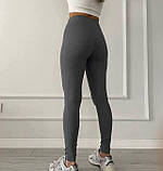 Розмір M. Жіночі лосини в рубчик з високою посадкою, сірі, фото 3