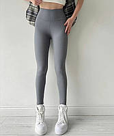 Розмір XL. ФЛІС. Жіночі лосини в рубчик на флісі, сірі