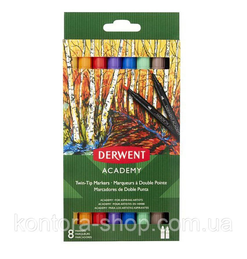 Набір маркерів з двома накінечнками Derwent Academy™ Twin-Tip Markers - Brush, 8 шт.