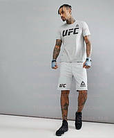 Мужской летний спортивный костюм Рибок REEBO UFC Мужская серая футболка и шорты