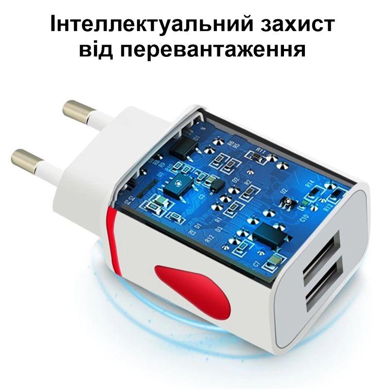 Купить USB зарядка 5 вольт 1.1 ампера 6 Ватт на 2 USB порта с защитой ...