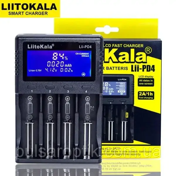 LiitoKala Lii-PD4 універсальний зарядний пристрій для АА, ААА,18650, 26650, 21700 Li-Ion, LiFePO4, NiCd/NiMH