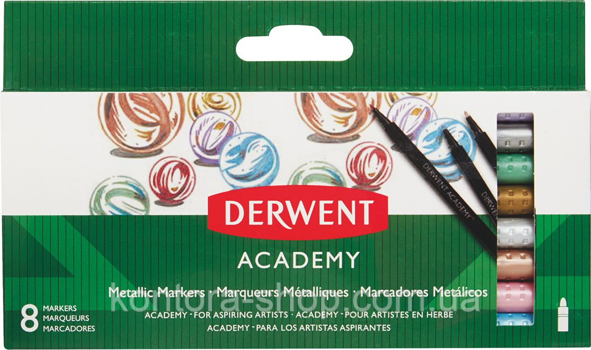 Набір металізованих маркерів Derwent Academy™ Metallic Markers, 8 шт.