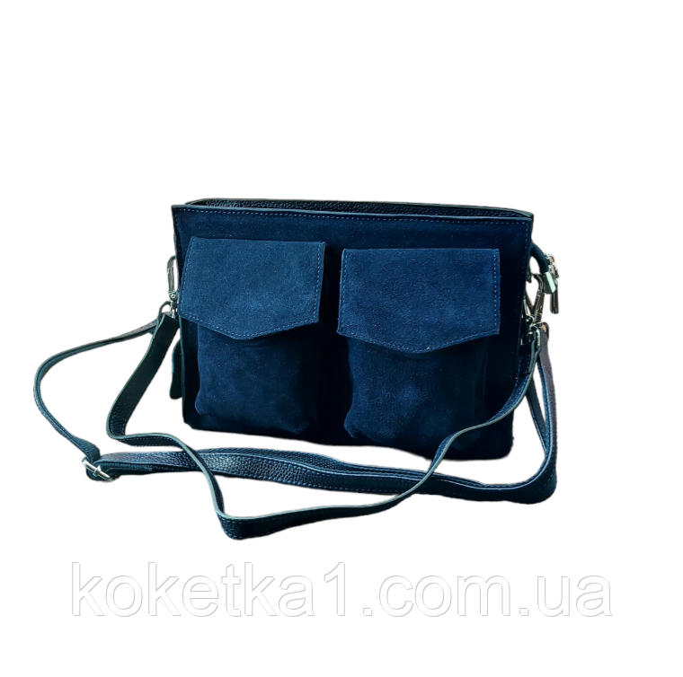 Жіноча сумка шкіра-замш натуральні синього кольору