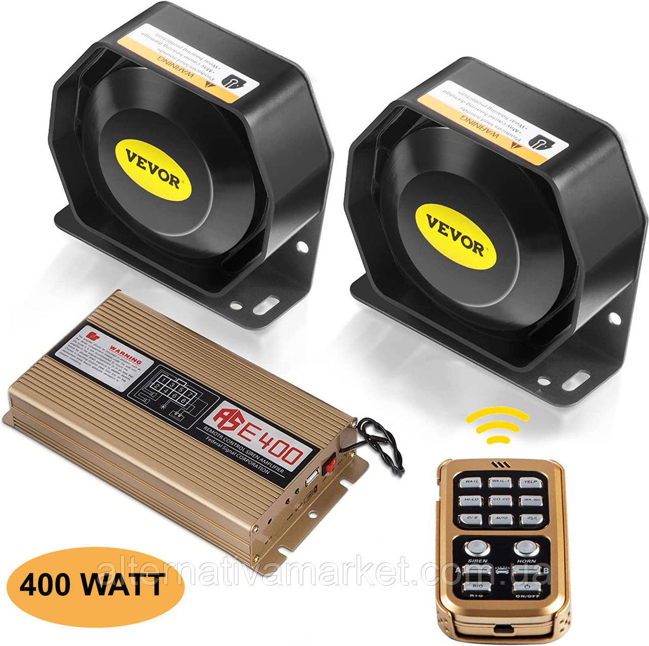 Спецсигнал СГУ 12v 400w "Federal Signal X5 MINI" (2 Рупори по 200Вт, пульт ДК з мікрофоном, USB), фото 1