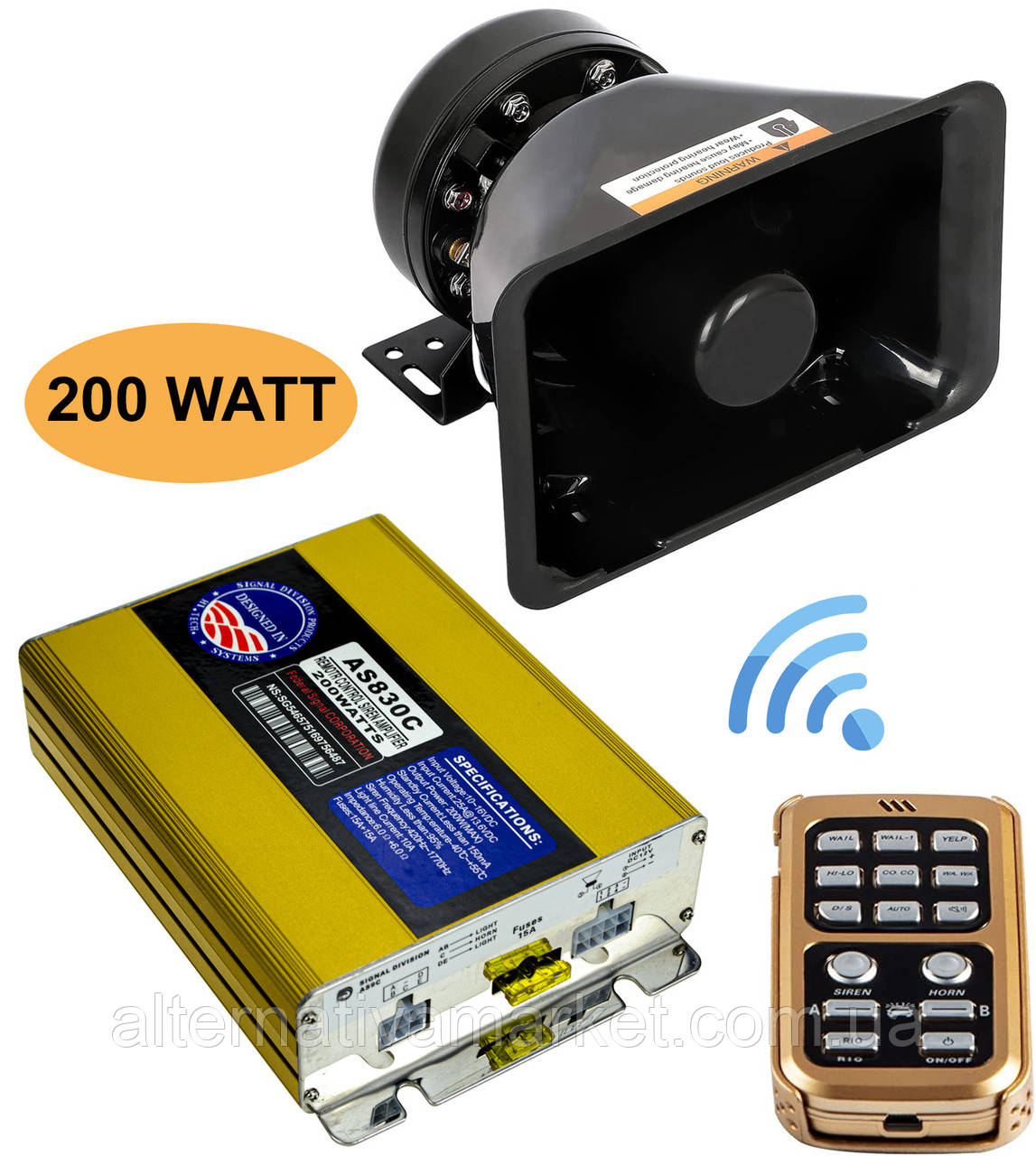 Спецсигнал СГУ 12v 200w "Federal Signal AS830C" (Рупор, пульт дистанційного керування з мікрофоном, блок спецсигналів, USB), фото 1
