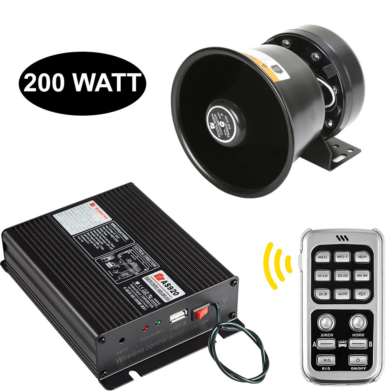 Спецсигнал СГУ 12v 200w "Federal Signal AS920C" (Рупор, пульт дистанційного керування з мікрофоном, блок спецсигналів, USB)