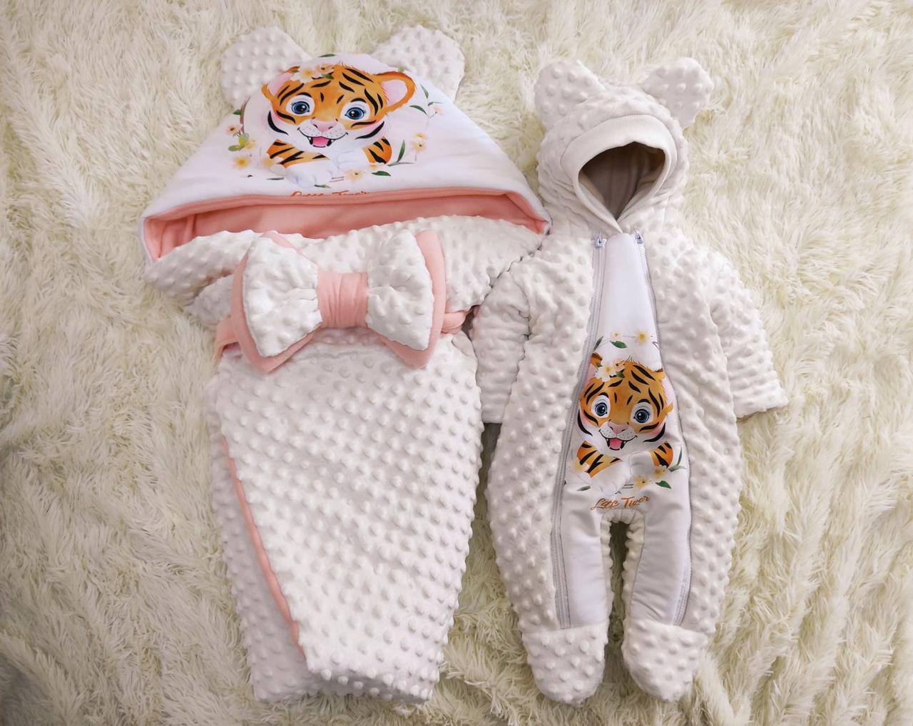 Комплект одягу для новонароджених дівчаток демісезонний, принт тигреня