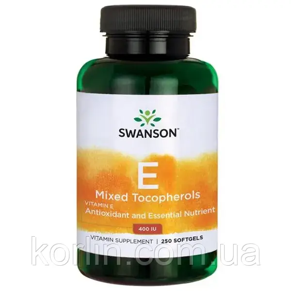 Вітамін Е 400 МО Токофероли 250 кап Swanson Vitamin E Tokopherols 400 IU Доставка з ЄС, фото 1
