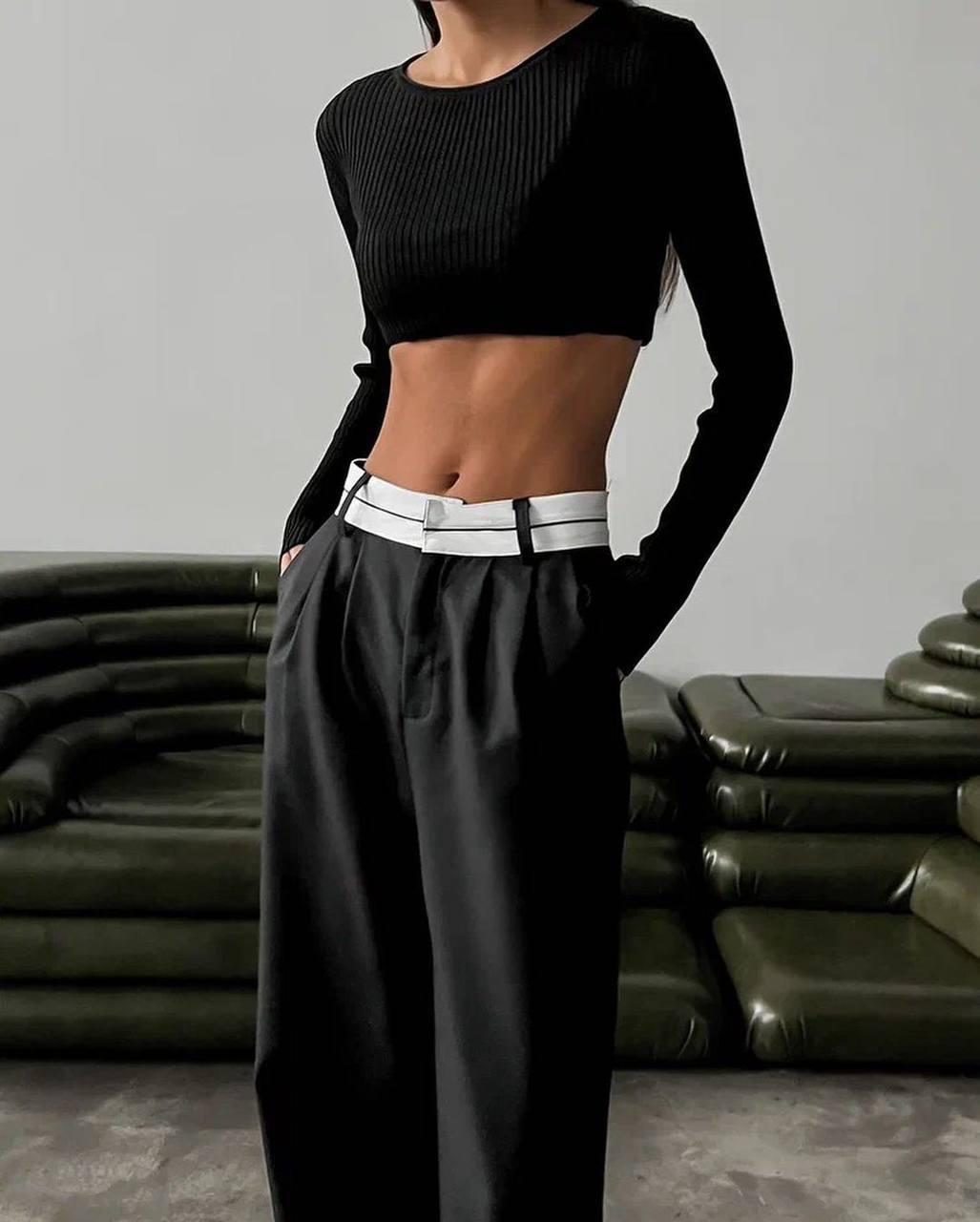 Женские брюки палаццо с поясом цвет: чёрного - фото 1 - id-p1790274462