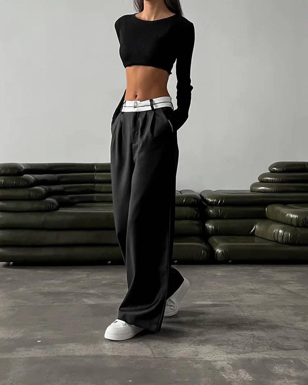 Женские брюки палаццо с поясом цвет: чёрного - фото 3 - id-p1790274462