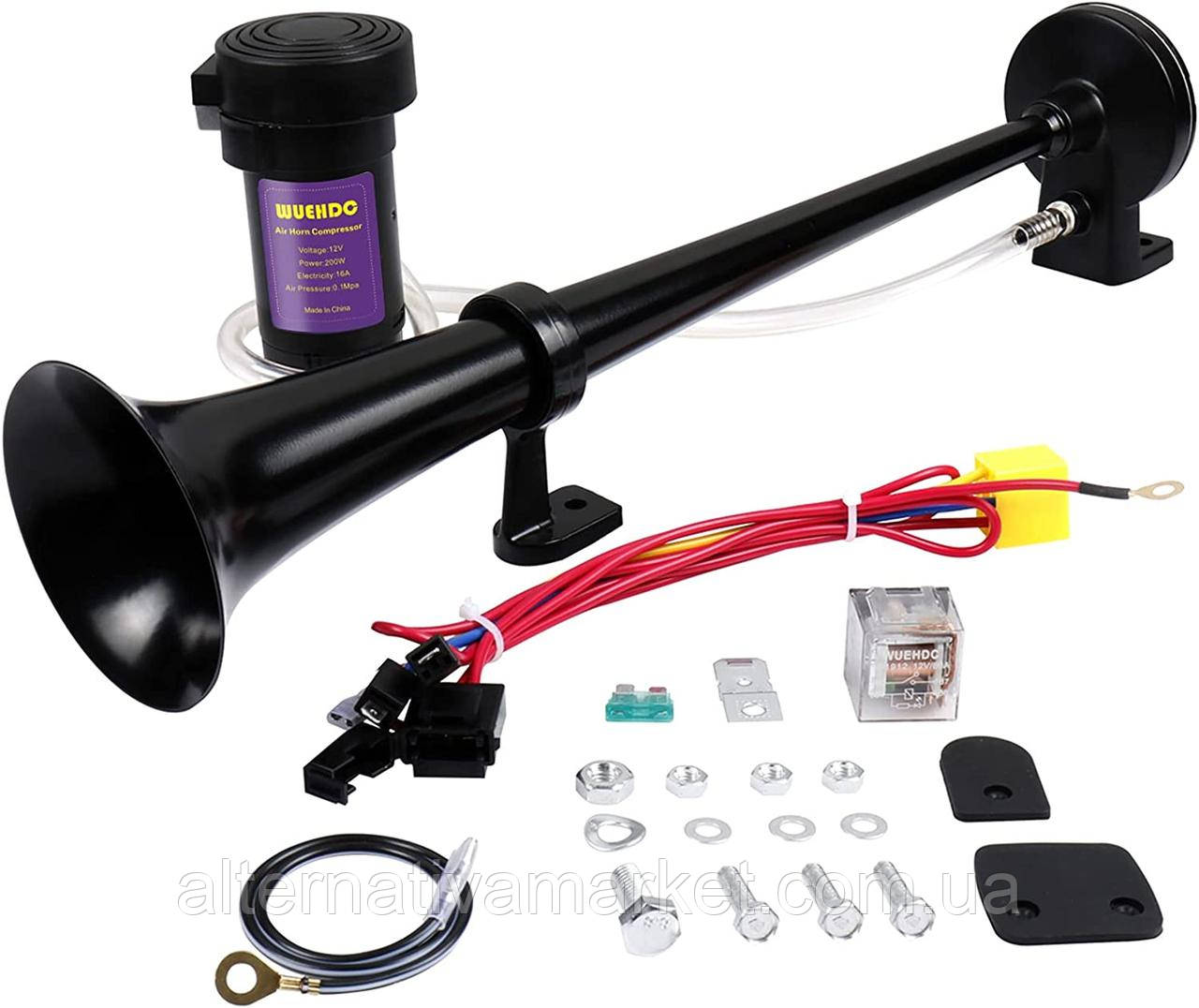 Сигнал повітряний "Air Horn TZ-318" 1 дудка (ріжок) з компрессором (24V, 150DB), фото 1