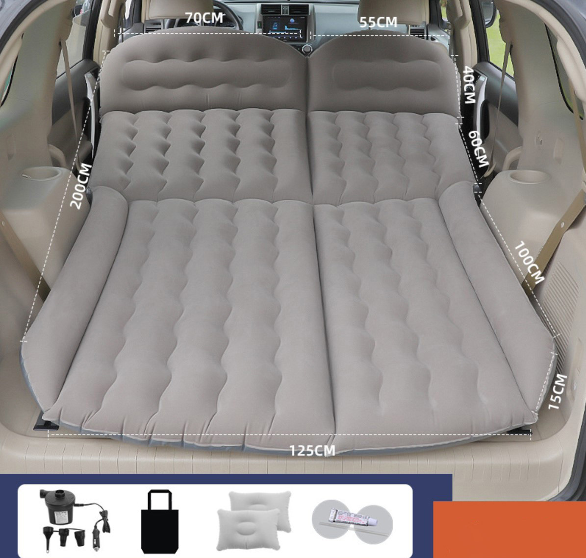Автомобільний надувний матрац на заднє сидіння "GRAY Bed Car BIG" з компресором (200х125х25см)