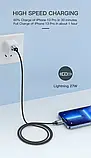 Магнітний кабель Type C - Apple Lightning (2 м) 3 A Quick Charge швидкої зарядки і передачі даних телефону для смартфона iPhone, фото 5