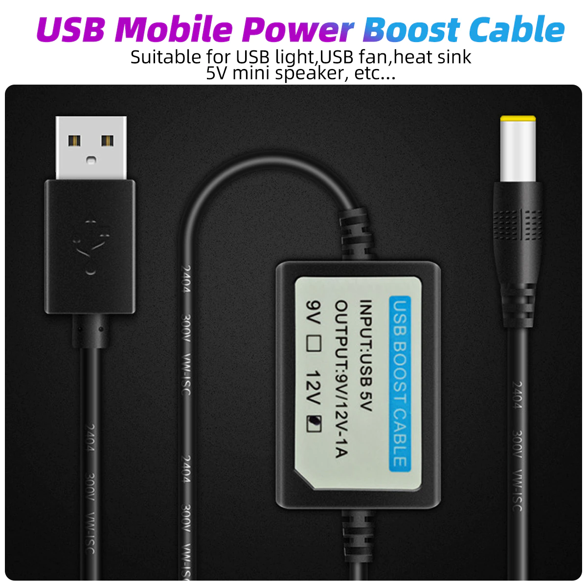 Адаптер кабель із підвищувальним трансформатором USB to DC 5 V — 9 V / 12 V 1 А для роутера, модему 1 м, фото 1
