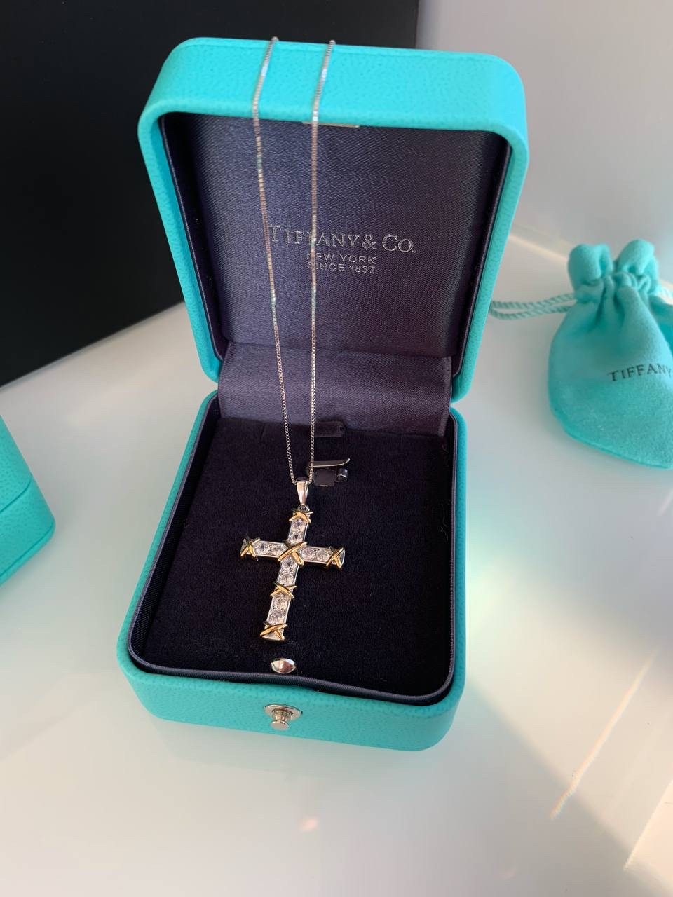 Tiffany хрест великий на ланцюжку Тіффані / розкішне брендове паковання