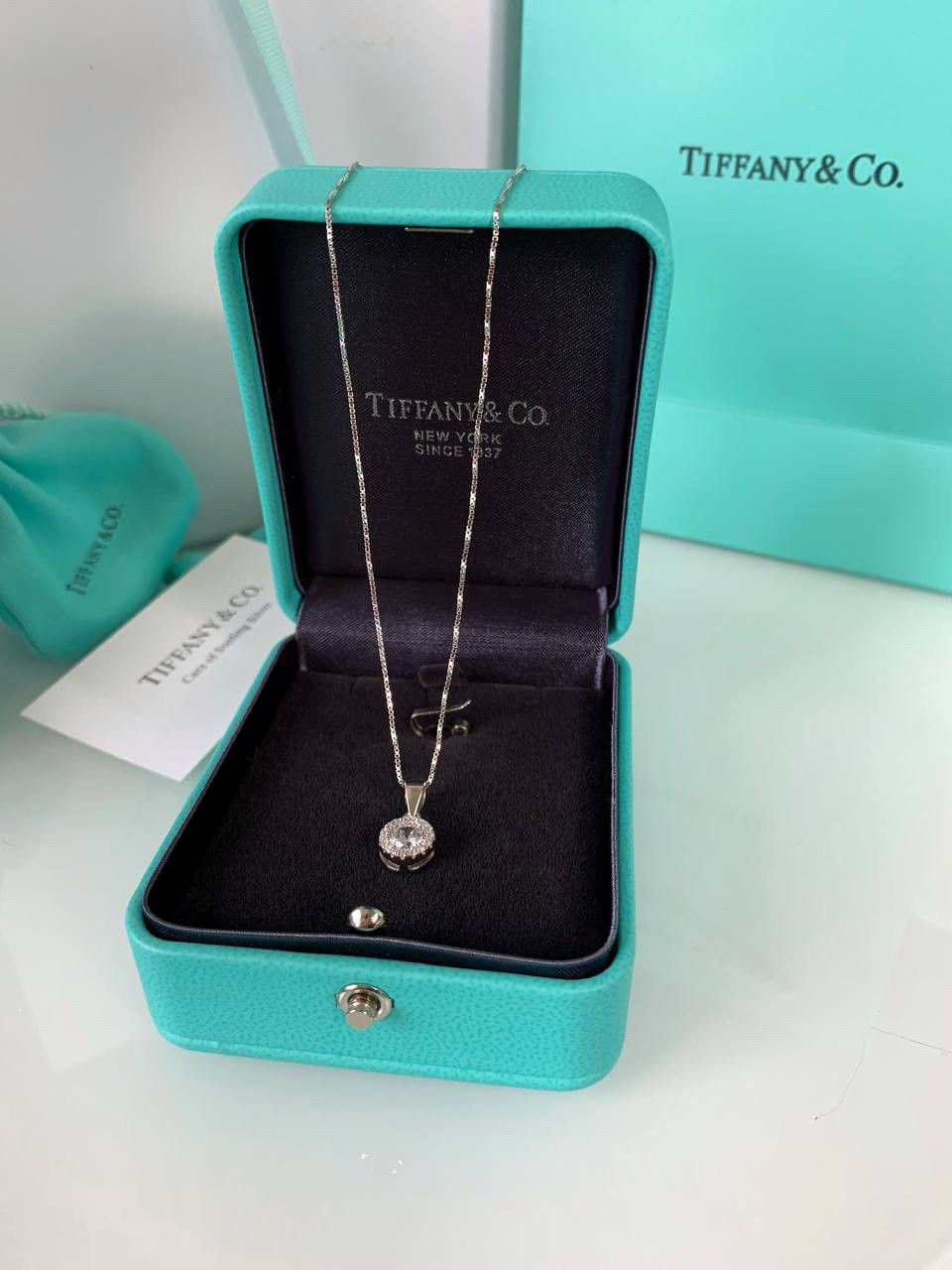 Tiffany підвіска зі срібло 925/Тіффані підвіска з одним каменем у розкішному подарунковому пакованні Tiffany&Co