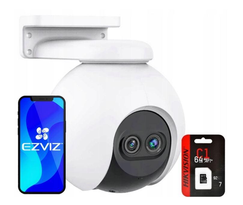IP-камера відеоспостереження обертова з двома об'єктивами Ezviz C8PF + карта пам'яті microSD Hikvision 64Gb