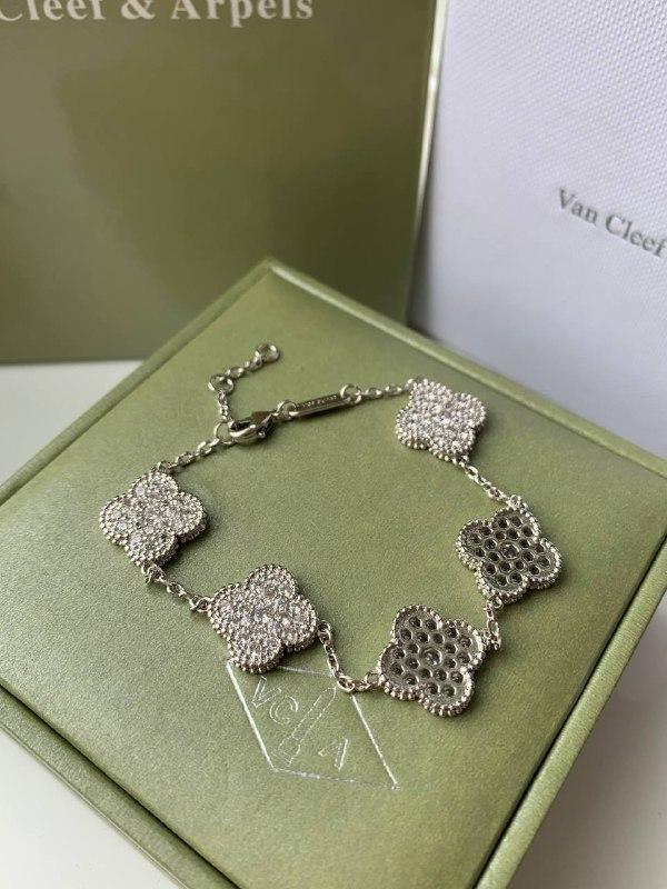 Браслет Клевер (Ван Кліф) з цирконієм, покриття білим золотом/браслет на 5 елементів, фото 1