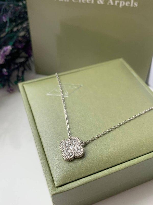 Підвіска Клевер Ван Кліф підвіска з цирконієм покриття білим золотом. Можна придбати набором, фото 1
