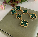 Сережки зелені Vancleef Ванкліф на 3 елементи позолота 18 К/Сережки Клевер цвіт малахіт, фото 3