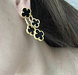 Vancleef Ванкліф сережки чорні на 4 елементи позолота 18 К/Сережки Клевер колір агат, фото 2