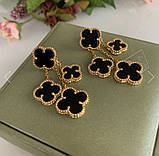 Vancleef Ванкліф сережки чорні на 4 елементи позолота 18 К/Сережки Клевер колір агат, фото 3
