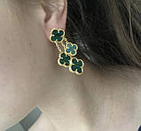 Сережки зелені Vancleef Ванкліф на 4 елементи позолота 18 К/Сережки Клевер цвіт малахіт, фото 2