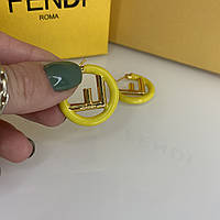 Брендові круглі сережки в стилі Фенді, позолота, жовті. Люкс якість