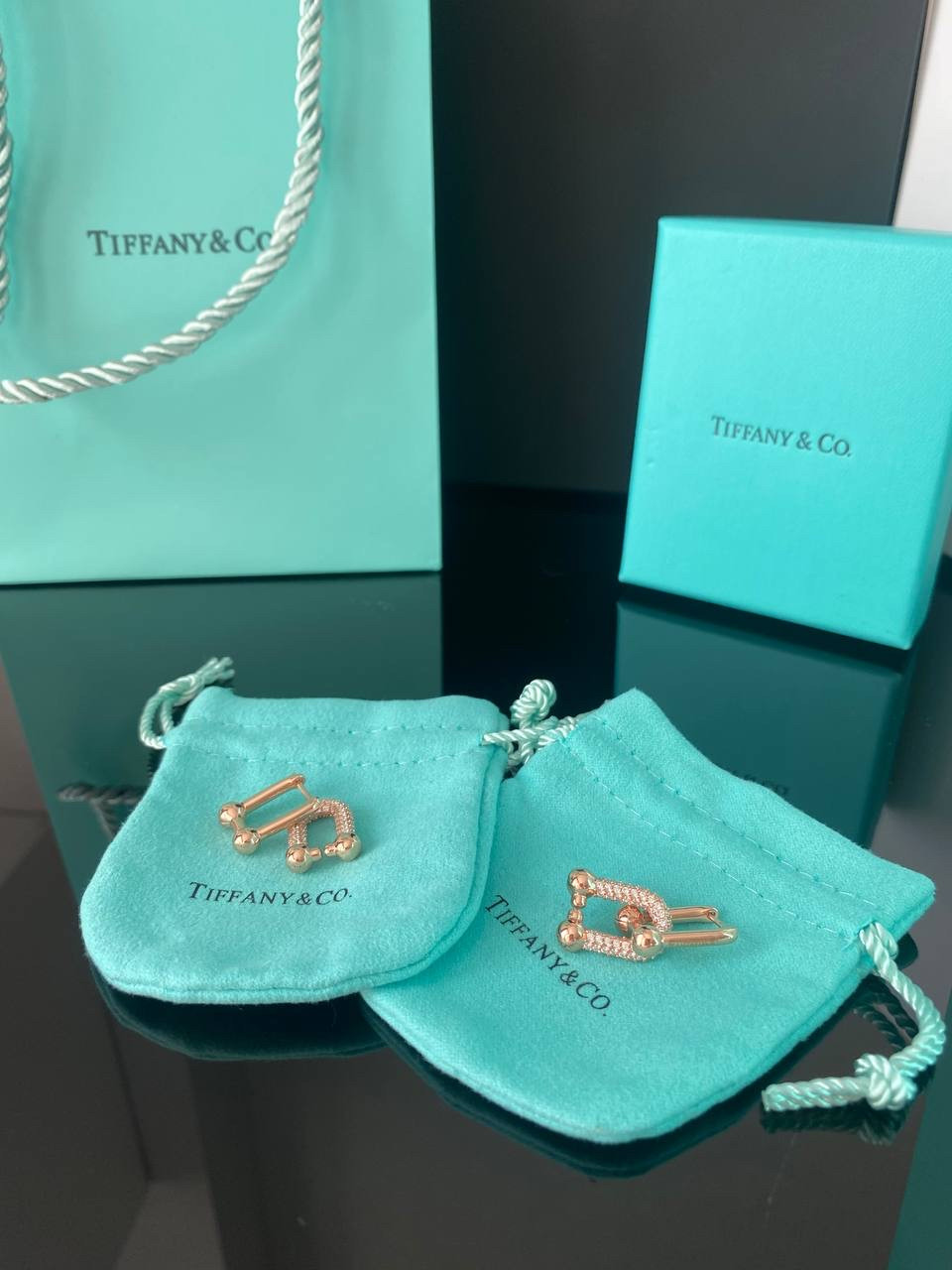 Тіффані сережки Hardwear/Tiffany сережки з цирконієм напилення рожеве золото/паковане в мішечок